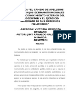 El Cambio de Apellidos en Los Hijos Extramatrimoniales Por Reconocimiento Ulterior Del Progenitor