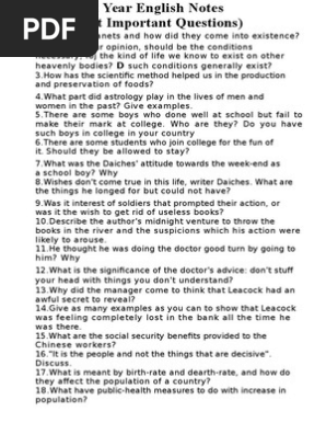 201023 2nd Year English Notes Most Important Questions