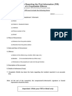 Proforma For Reporting The First Information (FIR) of A Cognizable Offence