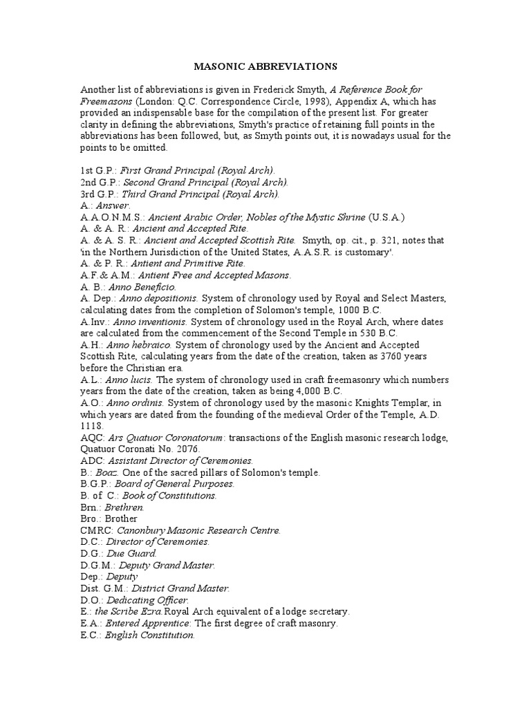 Masonic Abbreviations | PDF