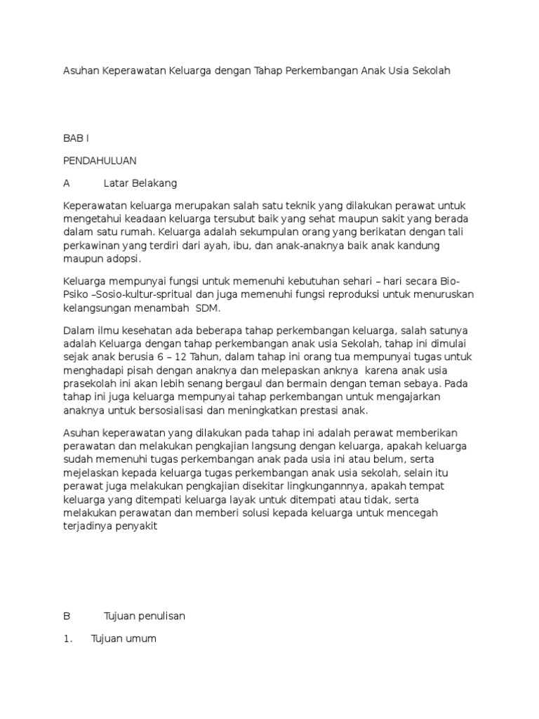 Asuhan Keperawatan Keluarga Dengan Tahap Perkembangan Anak Usia Sekolah