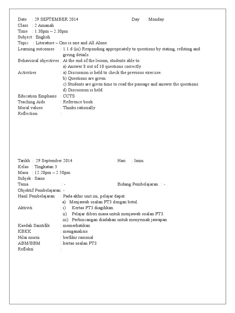 Lesson Plan Pdf English Language Teachers