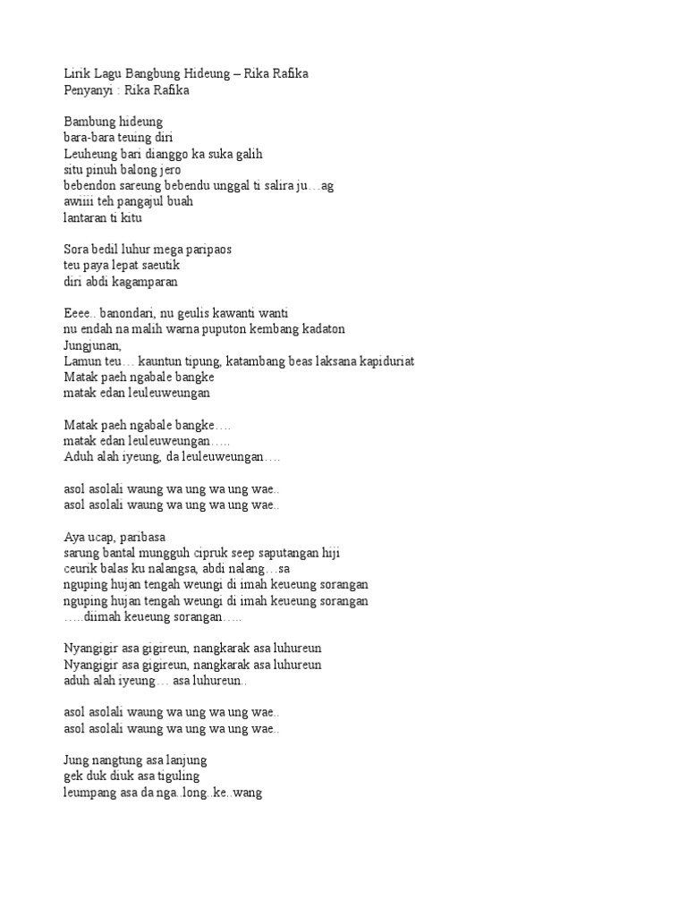 Lirik Lagu Bangbung Hideung