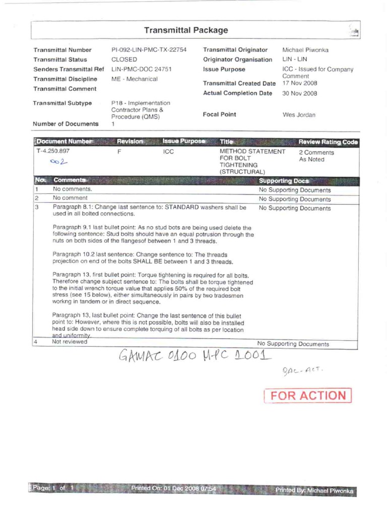 Structural Bolt Tightening Method Statement | PDF | Nut (Hardware) | Screw