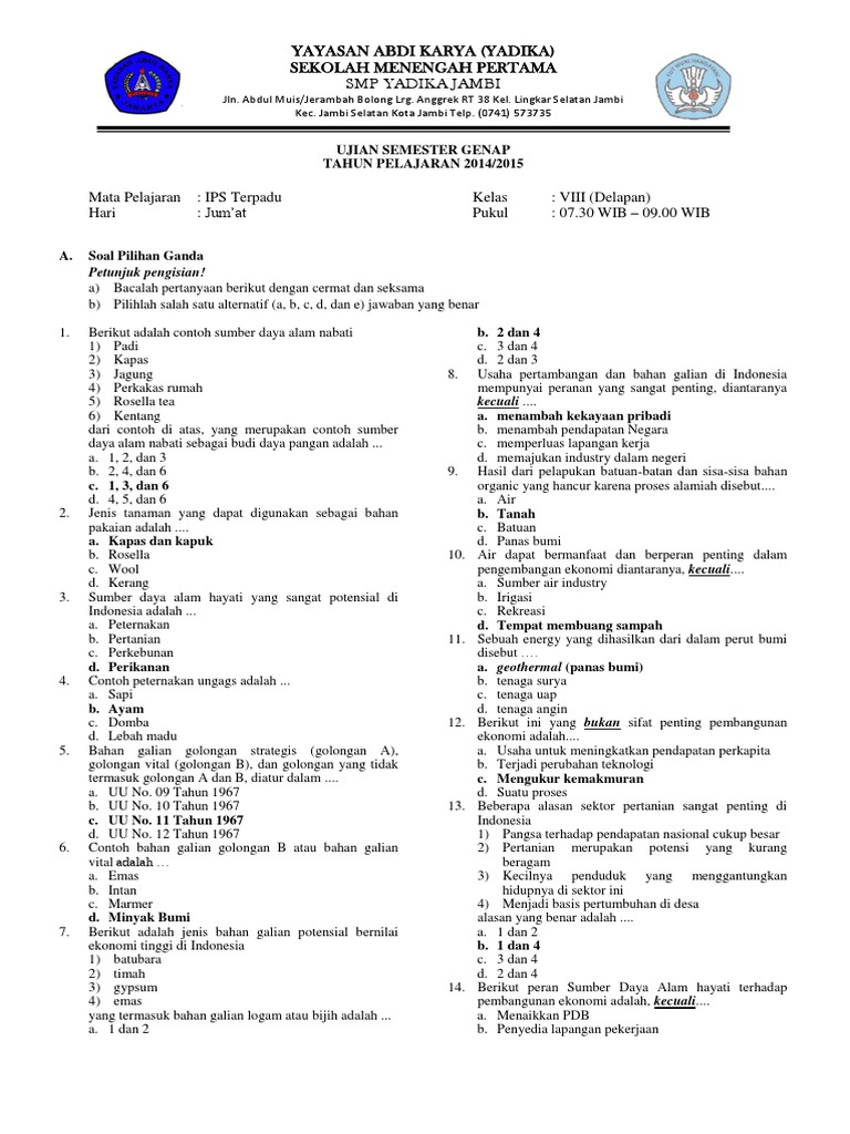 Soal dan jawaban ips kelas 8 semester 2 kurikulum 2013