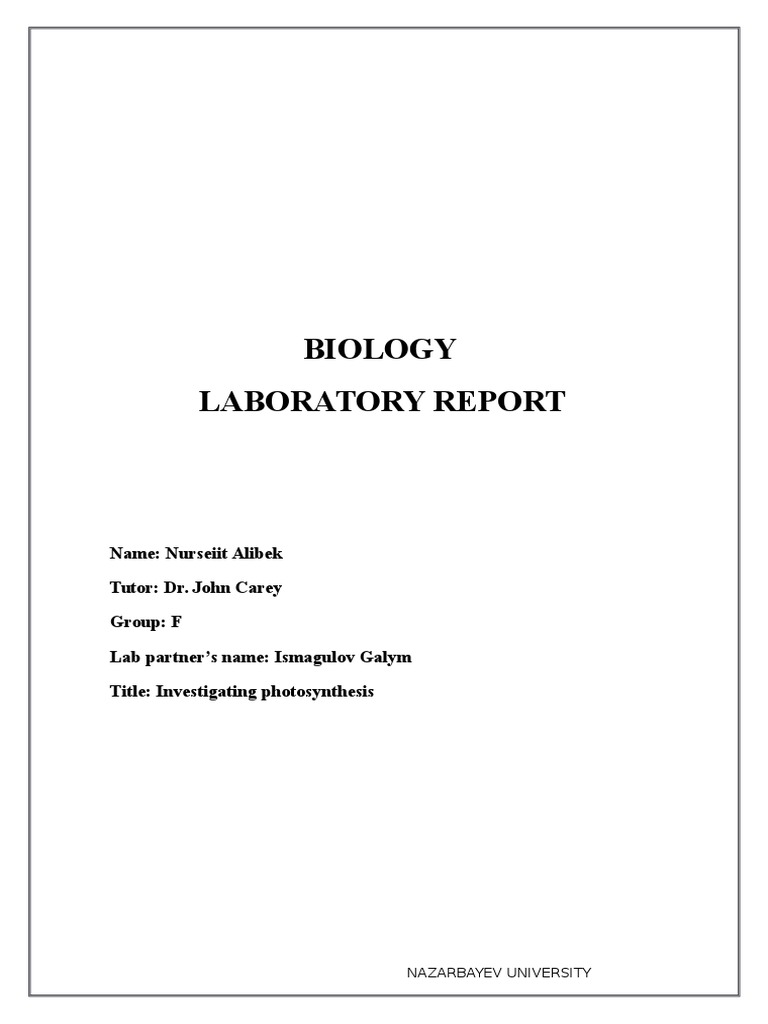Lab Report Photosynthesis PDF Photosynthesis Photochemistry