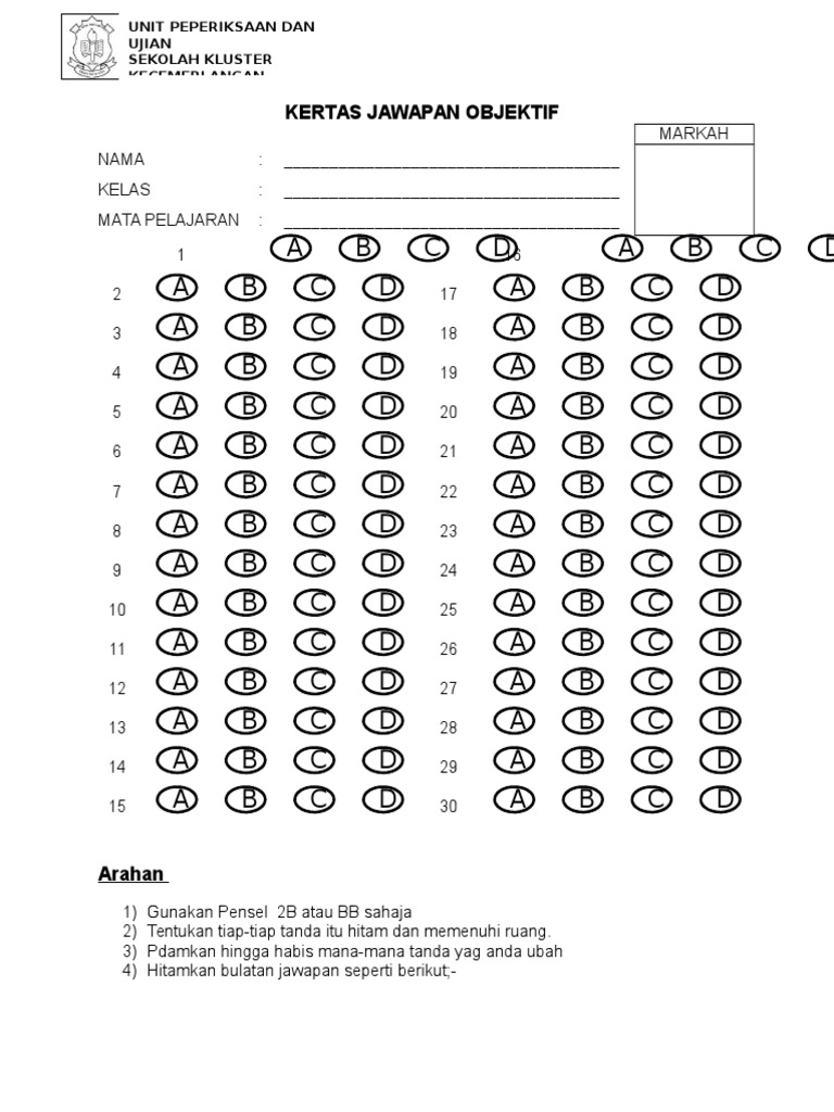 Borang Omr 40 Soalan Pdf