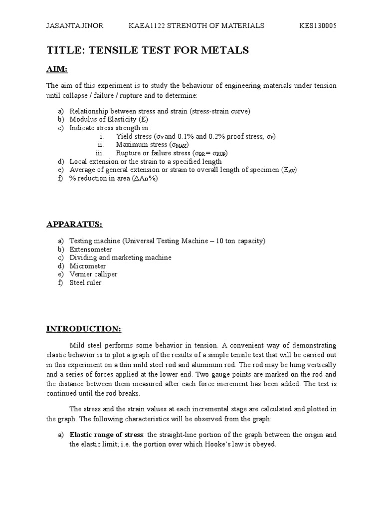 Tensile test lab report unimap picture