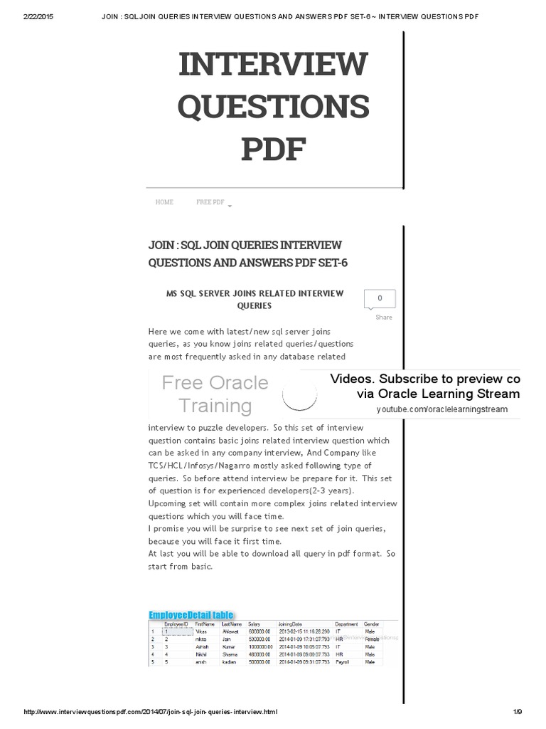 Join - SQL Join Queries Interview Questions and Answers PDF Set-6 ...
