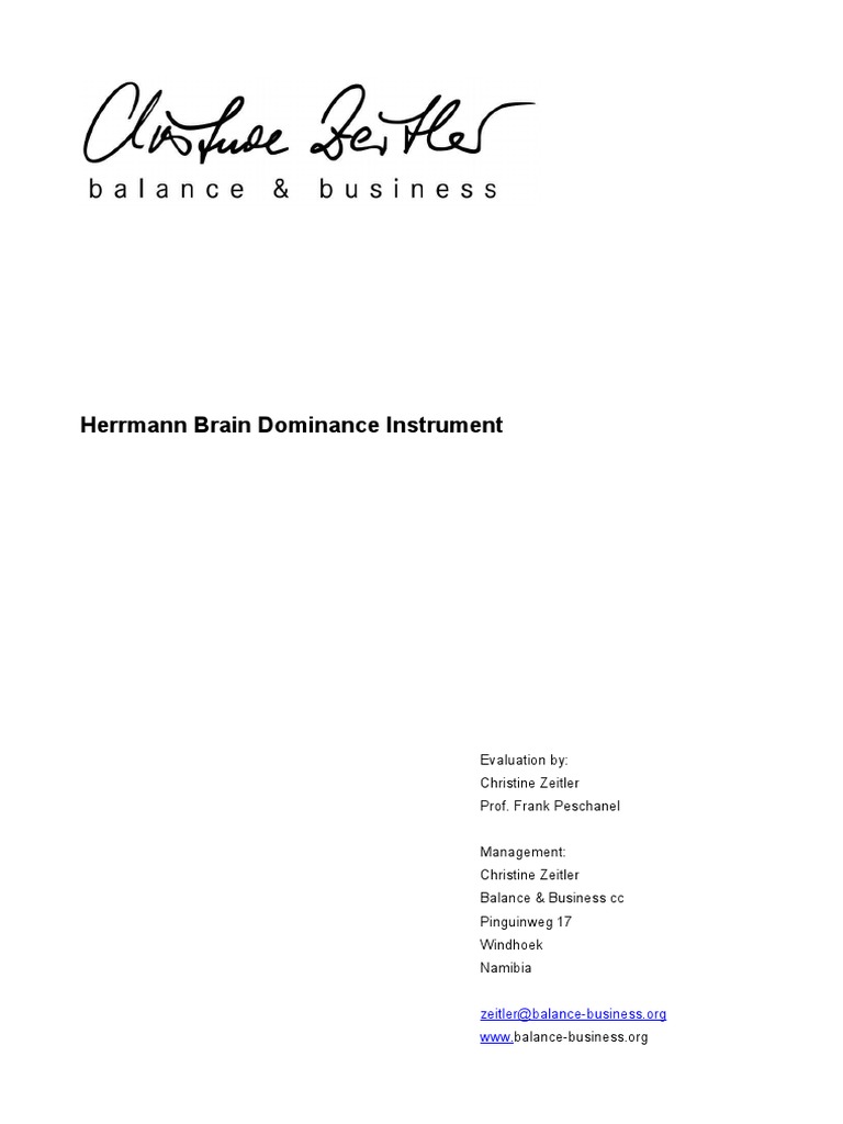 B B HBDI Questionaire E | PDF