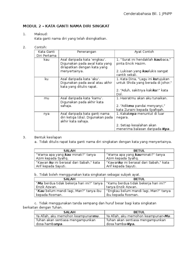 Modul 2 Kata Ganti Nama Diri Singkat Pdf