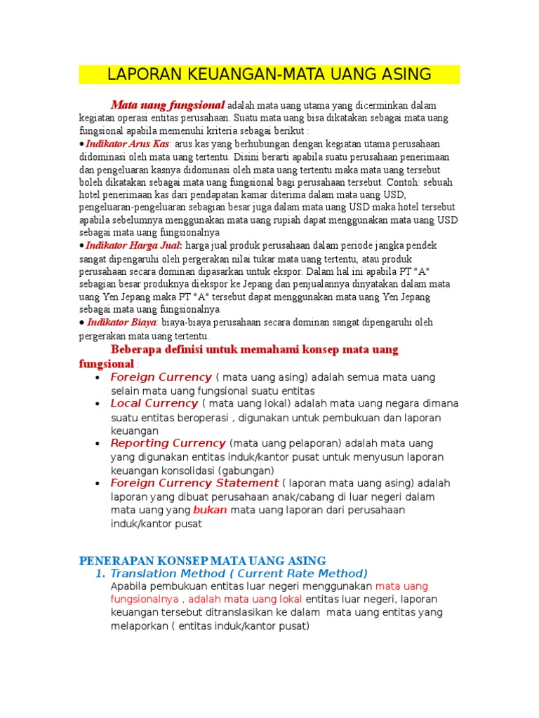 Laporan Keuangan Mata Uang Asing