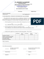 Recommendation FormRecommendation FormRecommendation FormRecommendation Form