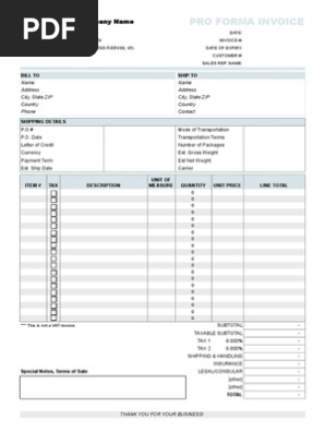 Free Proforma Invoice Template
