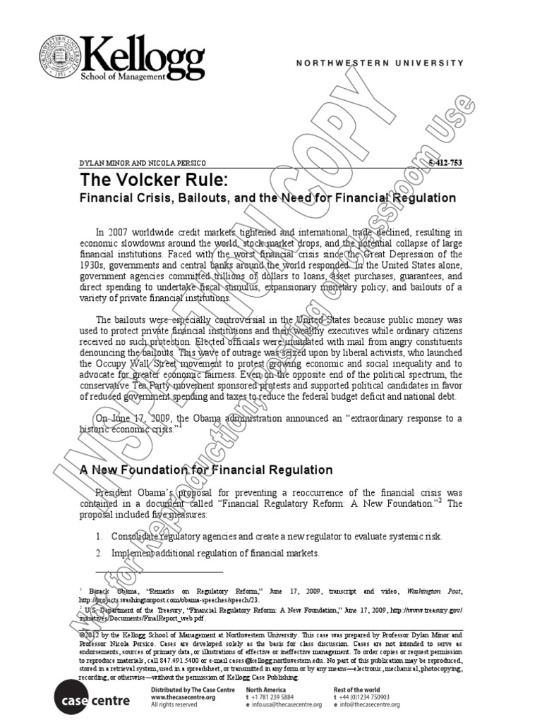 The Volker Rule ND The Need For Regulation | PDF | Dodd–Frank Wall ...