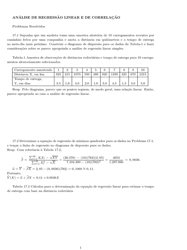 Exercícios Resolvidos de Regressão Linear | PDF | Teoria da ...