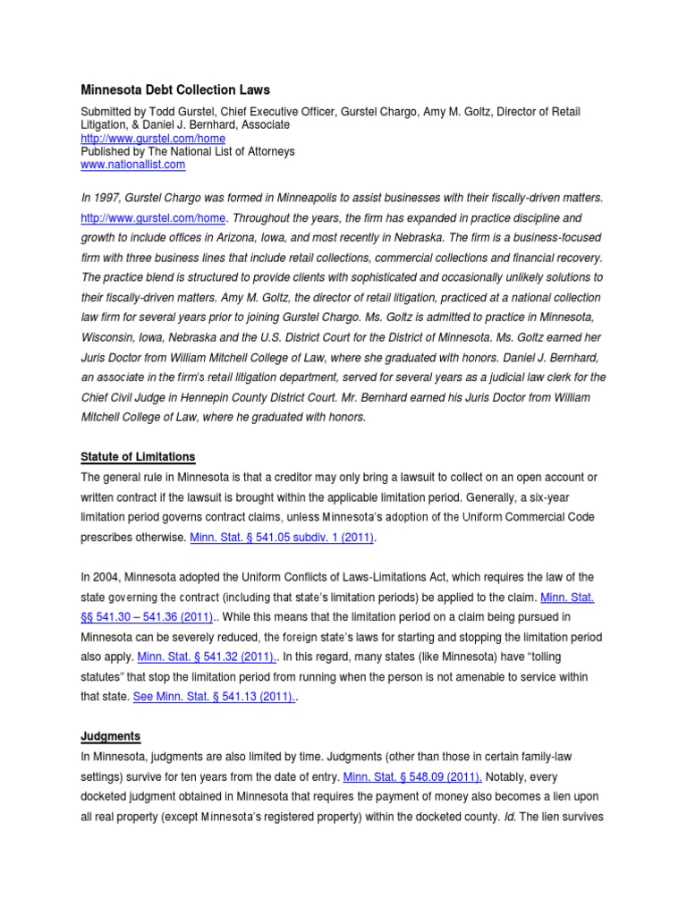 Minnesota Debt Collection Service Of Process Statute Of Limitations