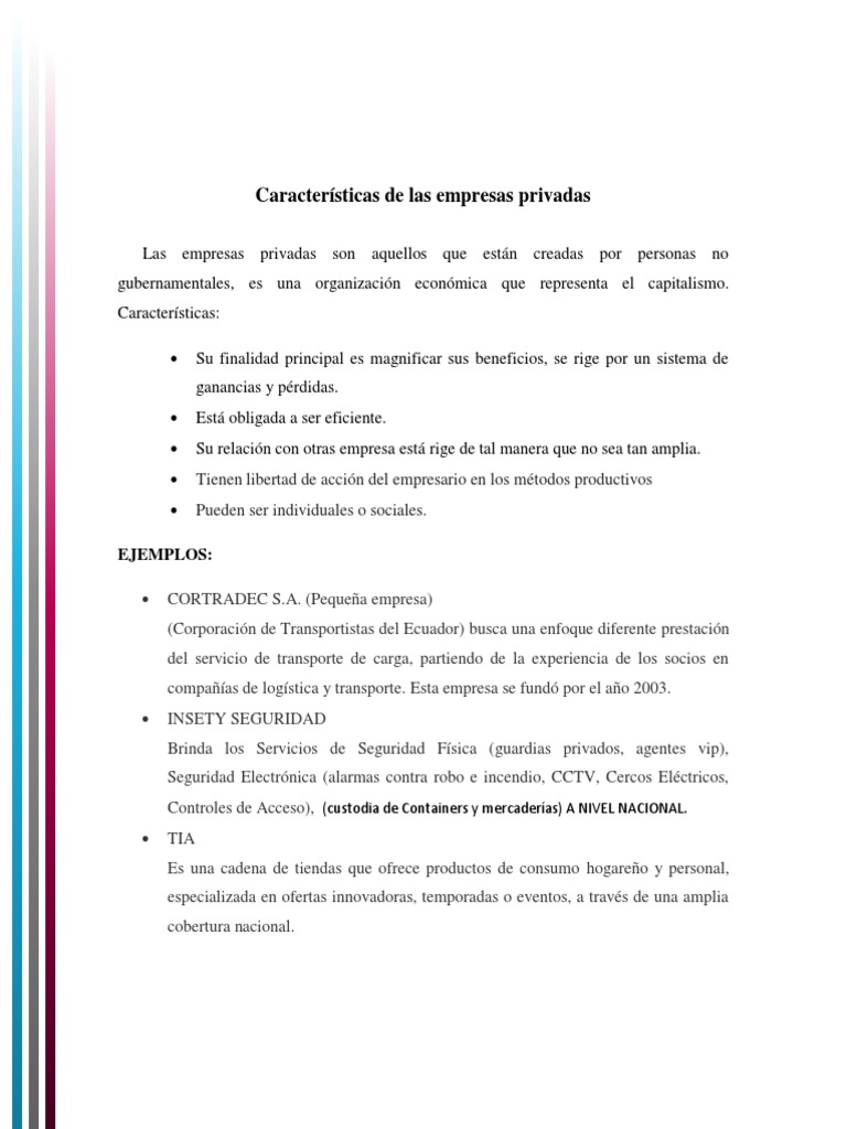 Características de Empresas Privadas en Ecuador | PDF | Empresa de ...