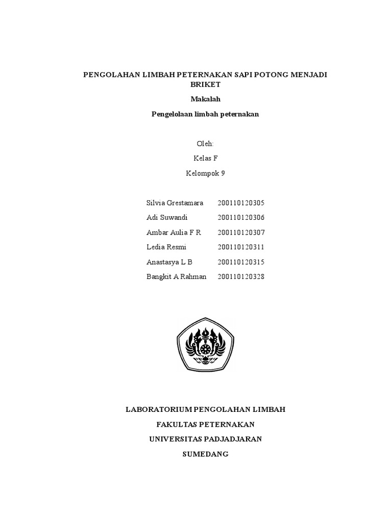 Pengolahan Limbah Peternakan Sapi Potong Menjadi Briket Docx