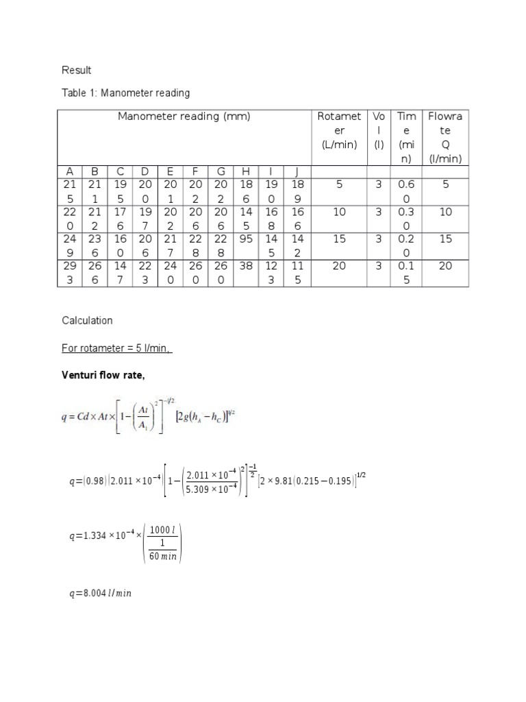 Flow Rate Calculations and Analysis | PDF