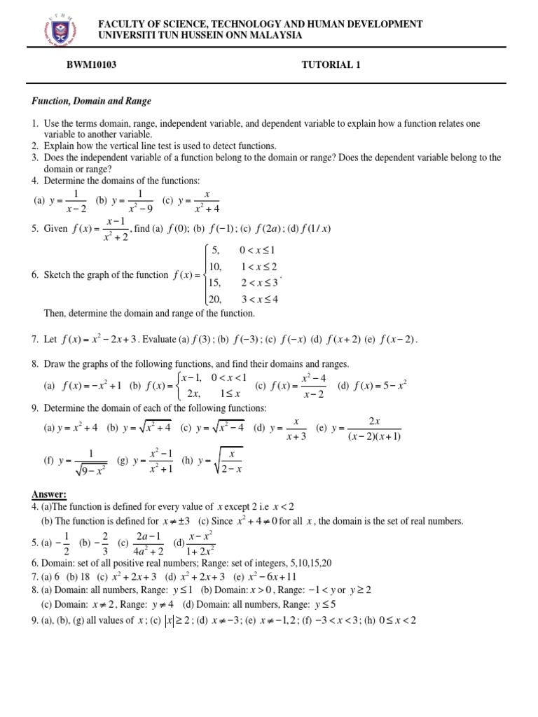 Tutorial Function Domain And Range Variable Mathematics Domain Of A Function