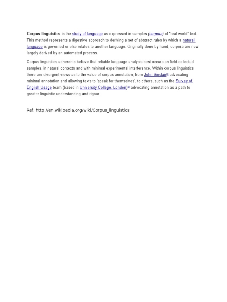 Corpus Linguistics Is The: Study of Language Natural Language | PDF ...