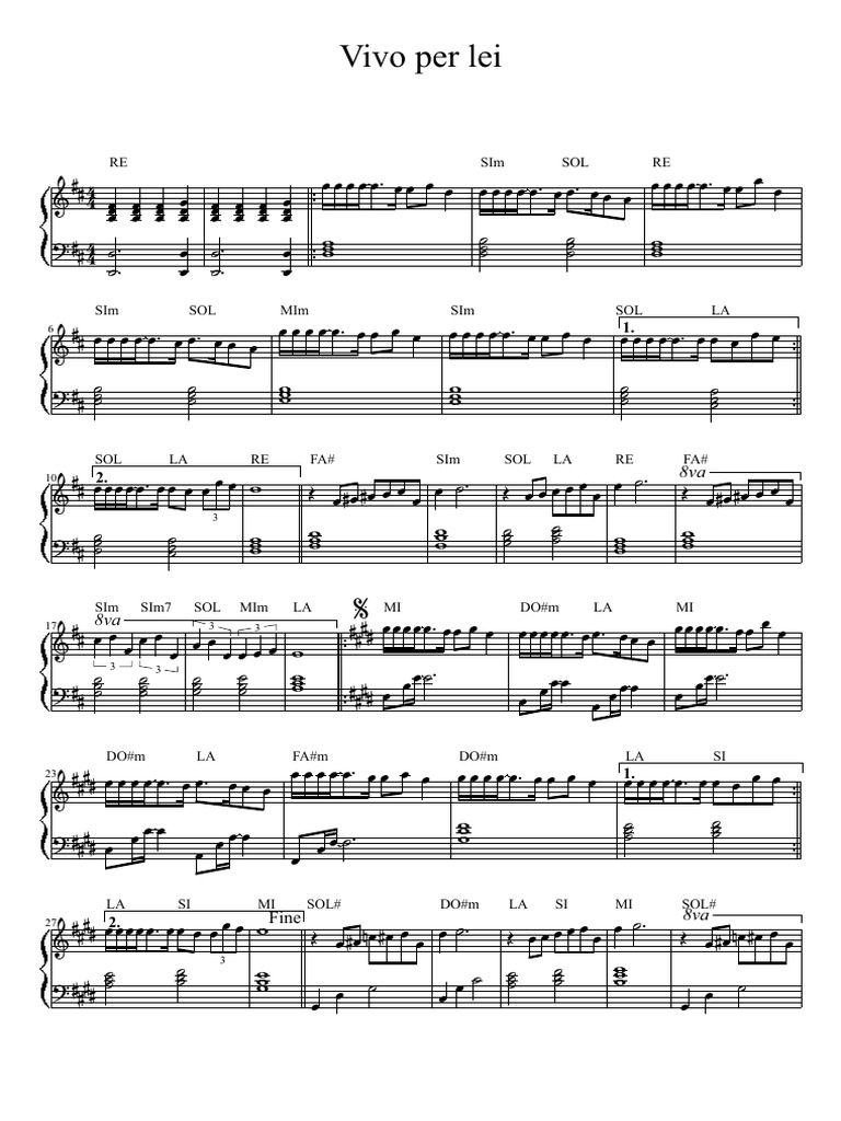 Vivo Per Lei Piano