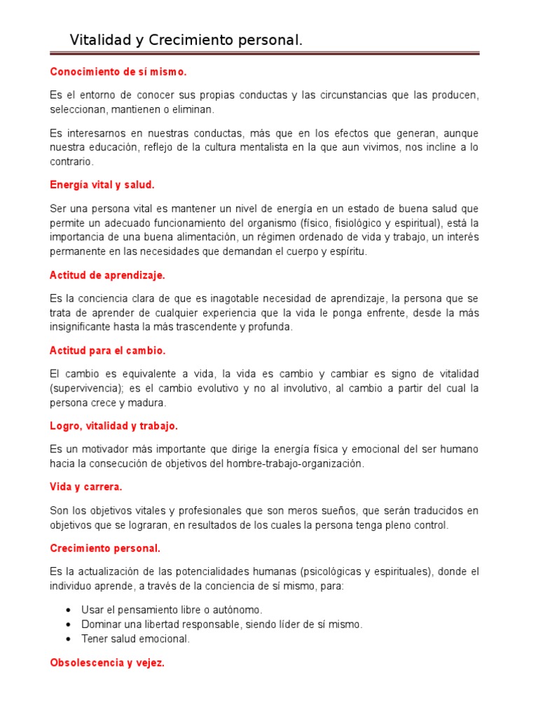 Vitalidad y Crecimiento Personal | PDF | Desarrollo personal | Vida