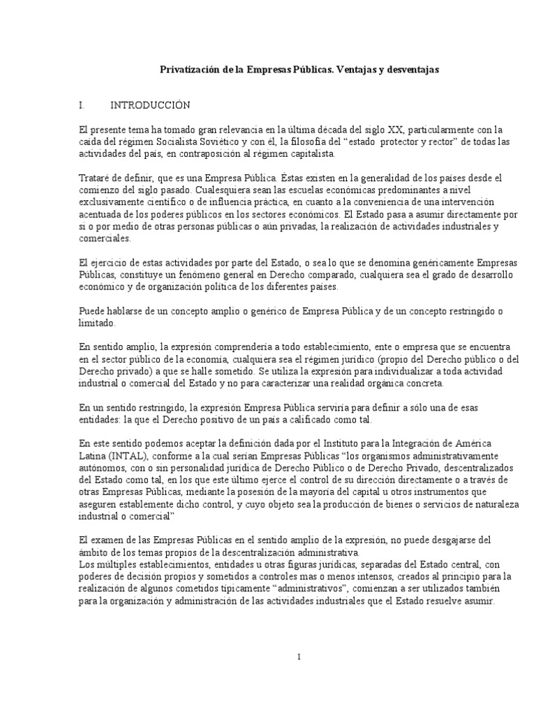 Privatización de La Empresas Públicas. Ventajas y | PDF | Privatización ...