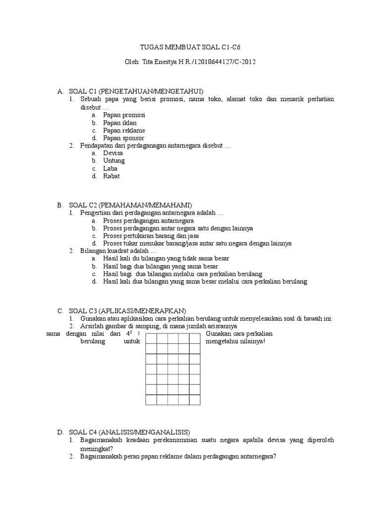 Tugas Membuat Soal C1 C6