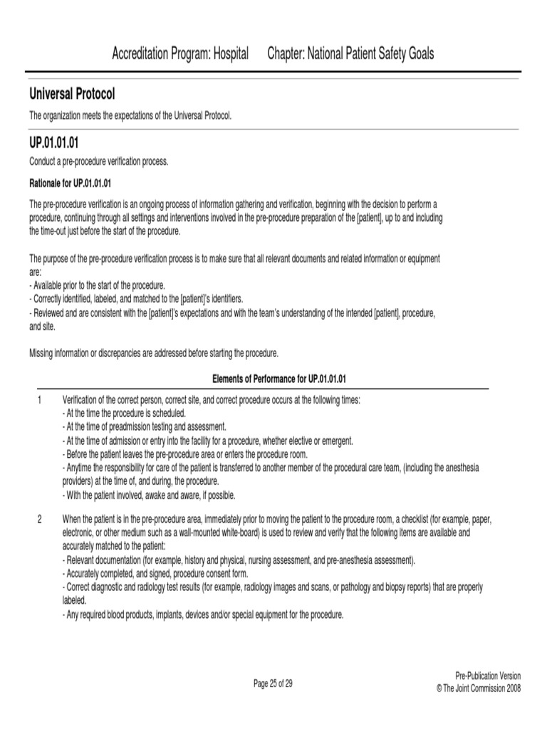 Accreditation Program Hospital Chapter National Patient Safety Goals