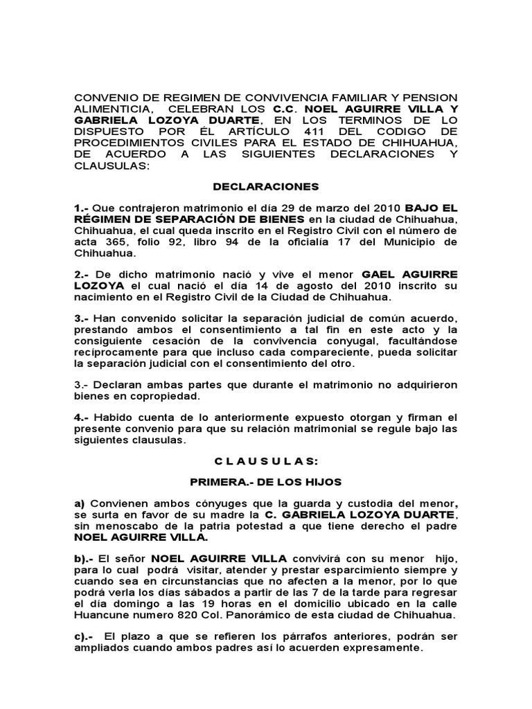 Convenio de Regimen de Convivencia Familiar y Pension Alimenticia 2