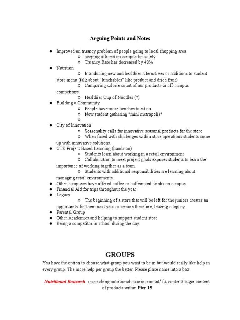 Arguing Points and Notes: Groups | PDF | Food And Drink | Nature