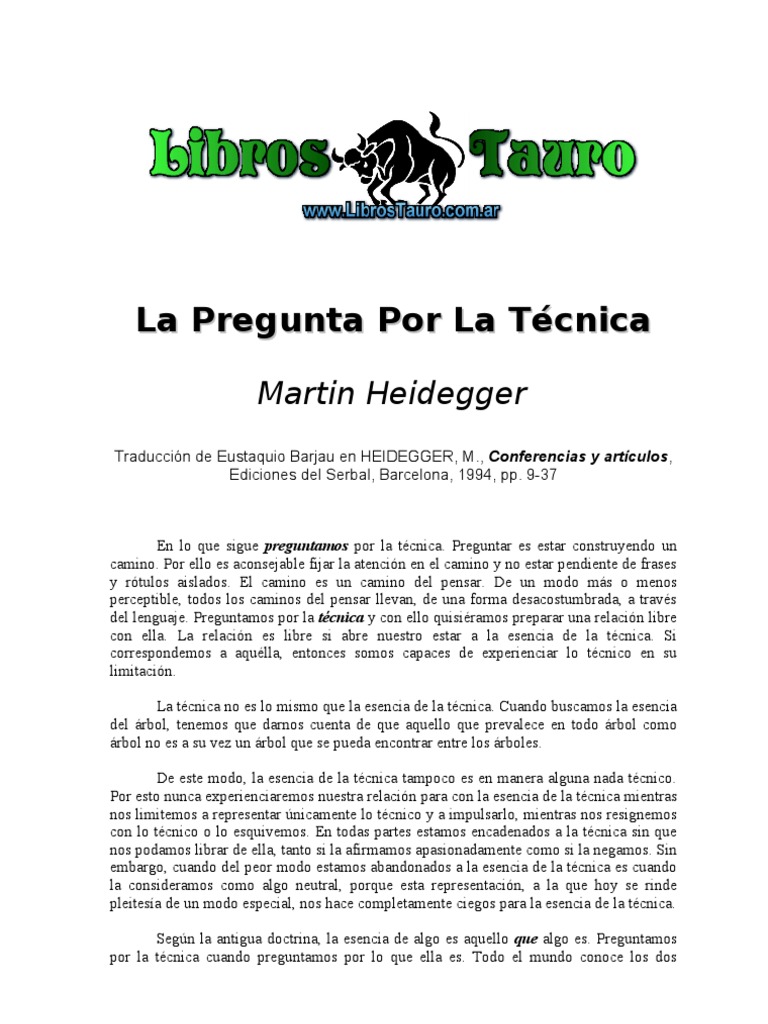 Heidegger Martin La Pregunta Por La Tecnica