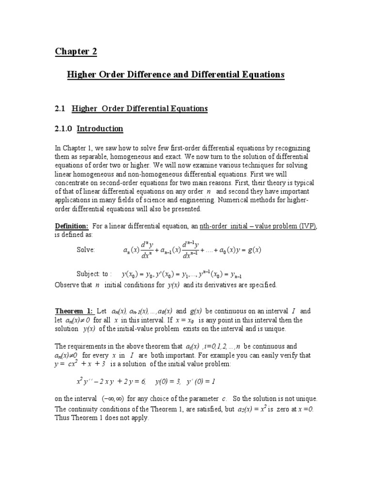 Higher Order Difference And Differential Equations Ordinary Differential Equation Buoyancy