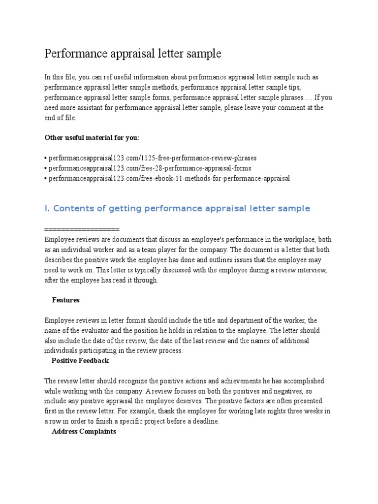 Performance Appraisal Letter Guide | PDF | Performance Appraisal ...