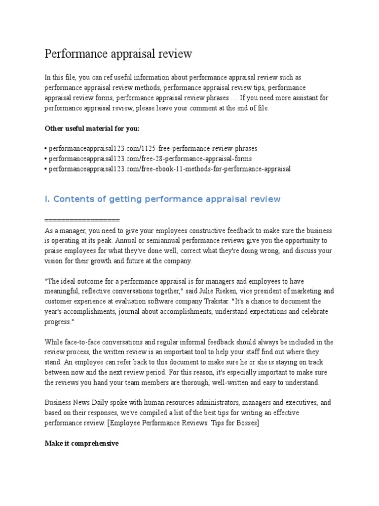 Performance Appraisal Review Guide | PDF | Performance Appraisal ...