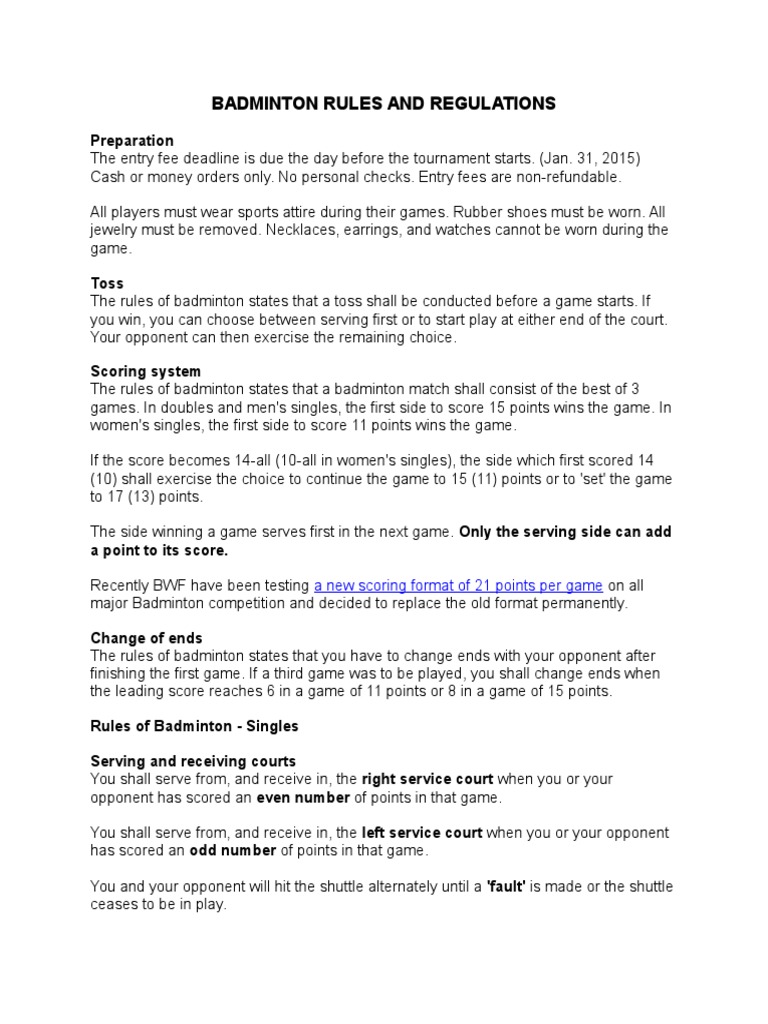 Badminton Rules and Regulations PDF Referee Justice