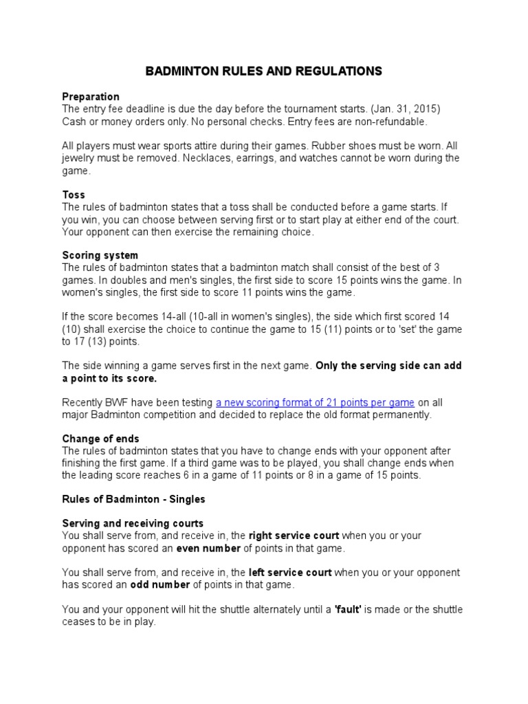 Badminton Regulations PDF | Referee |