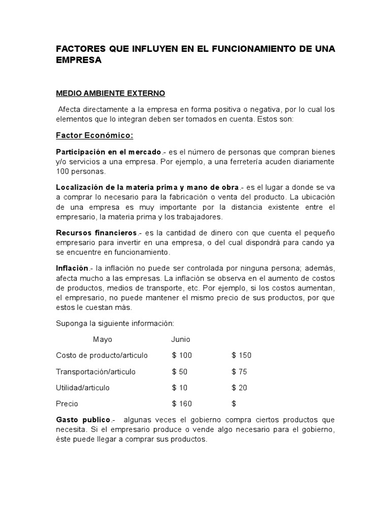 Factores Que Influyen en El Funcionamiento de Una Empresa | PDF ...