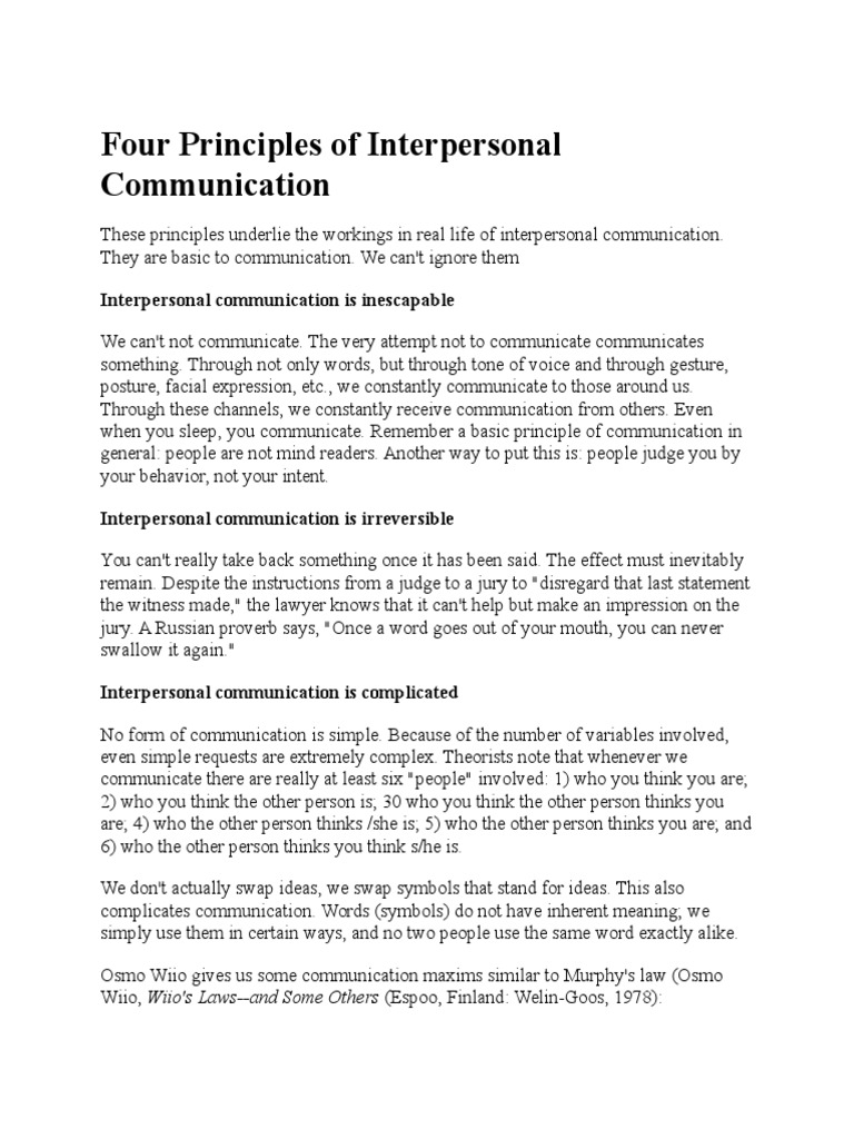 Four Principles of Interpersonal Communication | Interpersonal ...