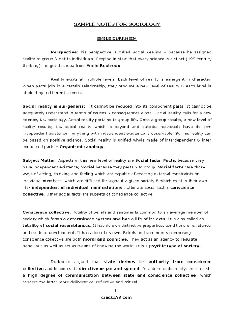 Sample Notes For Sociology For IAS | PDF | Division Of Labour | Émile ...