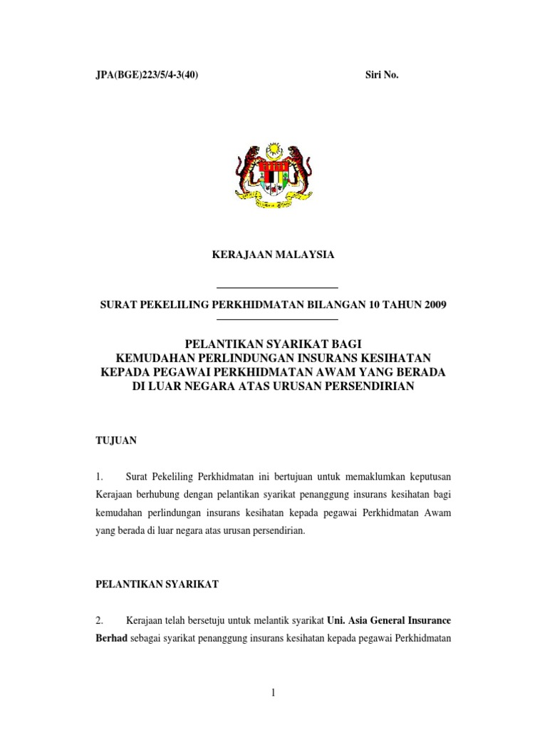 Surat Pekeliling Perkhidmatan Bil 10 Thn 2009