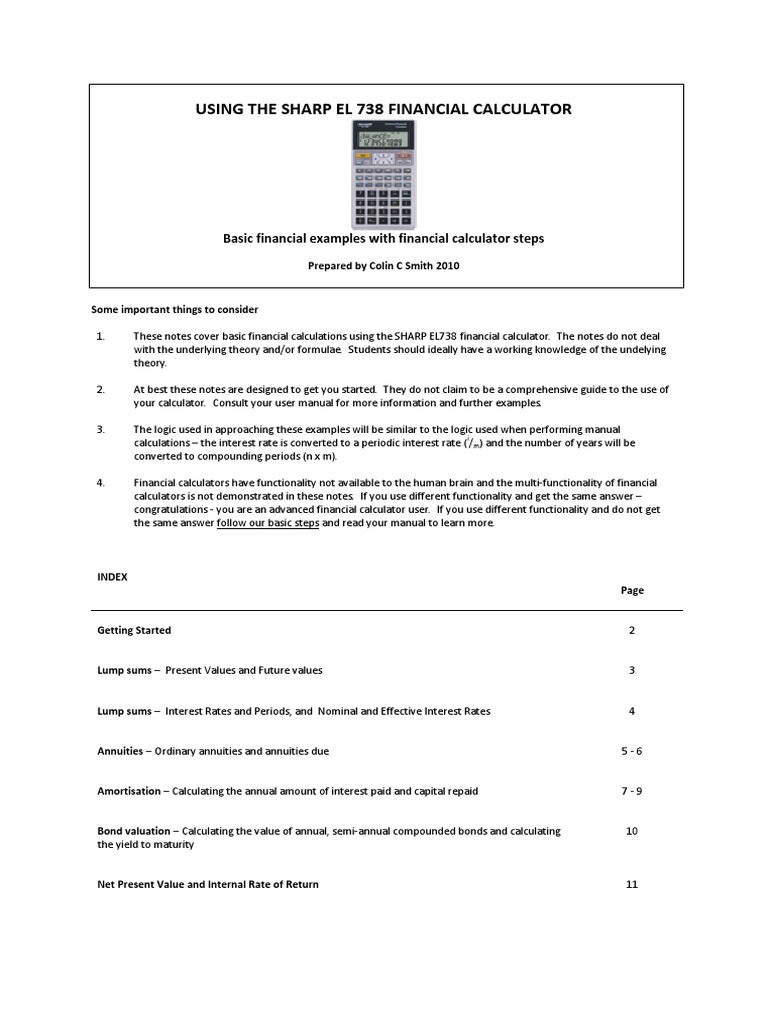 SHARP EL738 FinCalc2010 - 11pages | PDF | Present Value | Bonds (Finance)