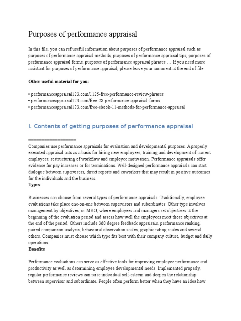 Understanding Performance Appraisal Purposes | PDF | Performance ...