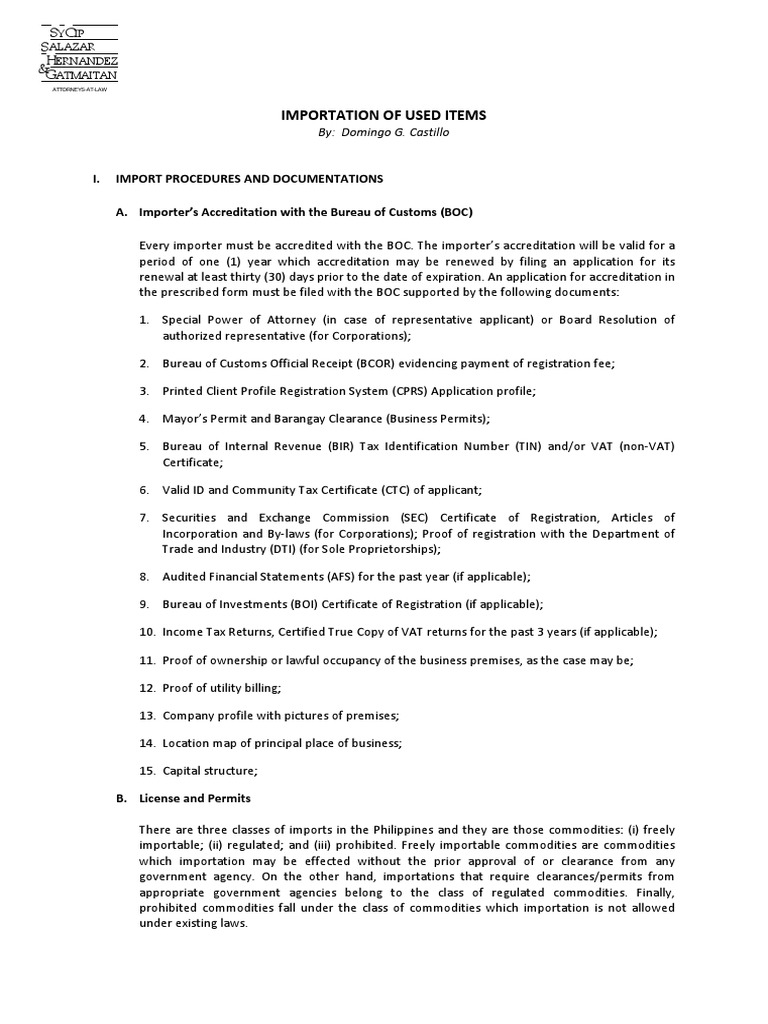 Importing Used Items: Guidelines & Permits | PDF | Prices | Sales