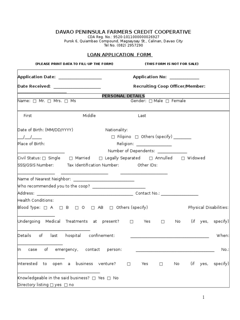 Cooperative Loan Application Form | PDF | Expense | Loans