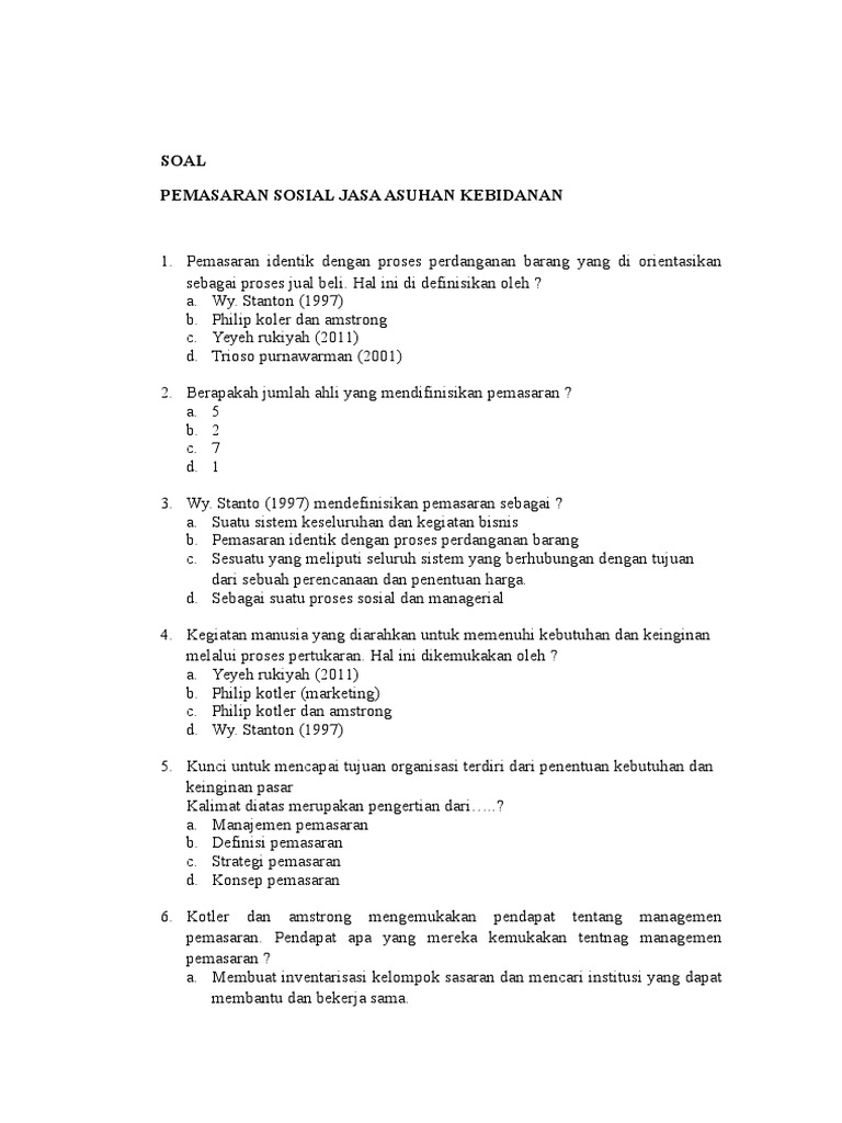 Contoh Soal Pemasaran