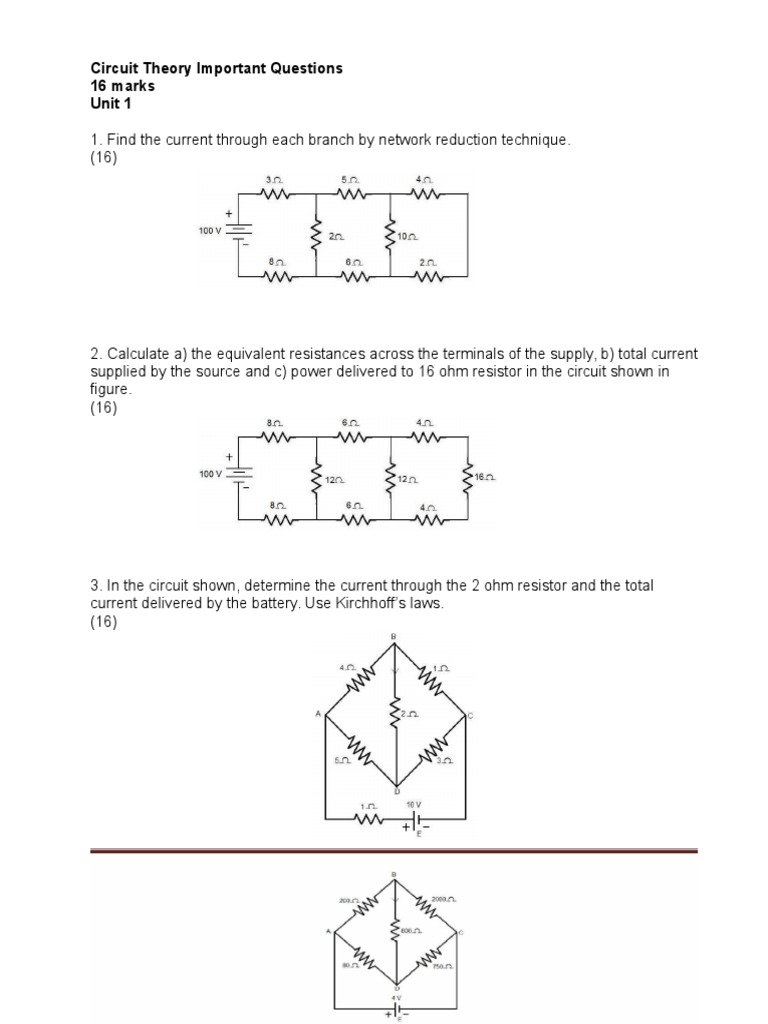 Circuit Theory Important Questions 16 marks Unit 1