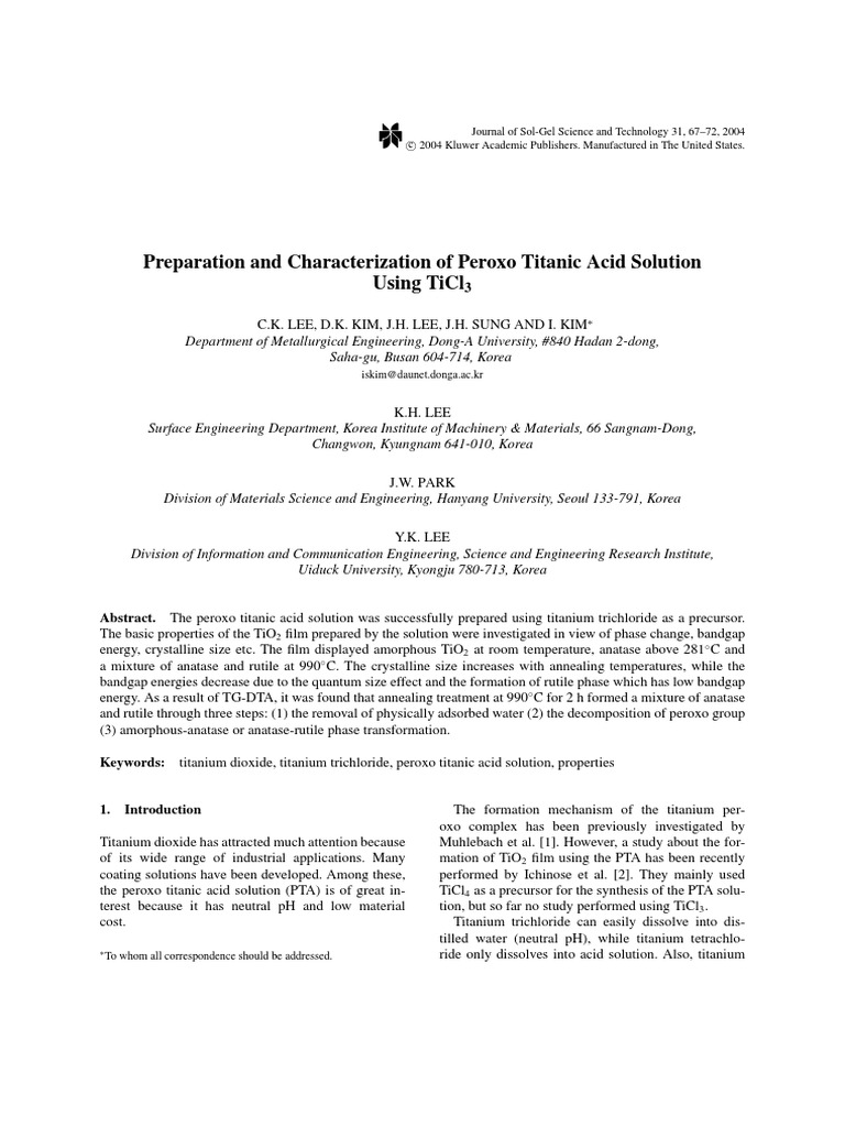 Preparation and Characterization of Peroxo Titanic Acid Solution Using